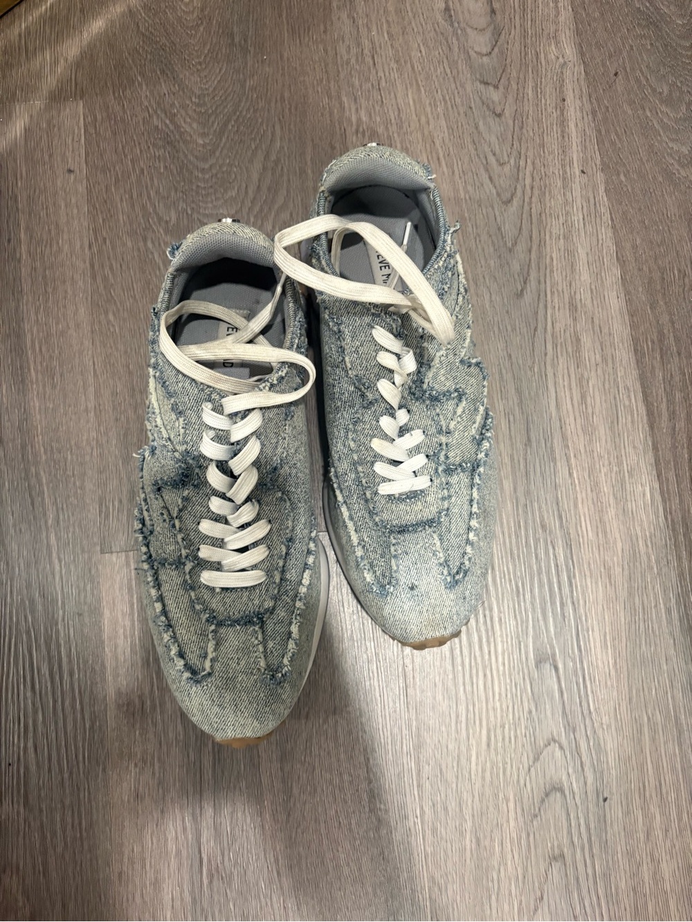 Steve Madden Frayed Denim-Style Casual Sneakers with White Laces